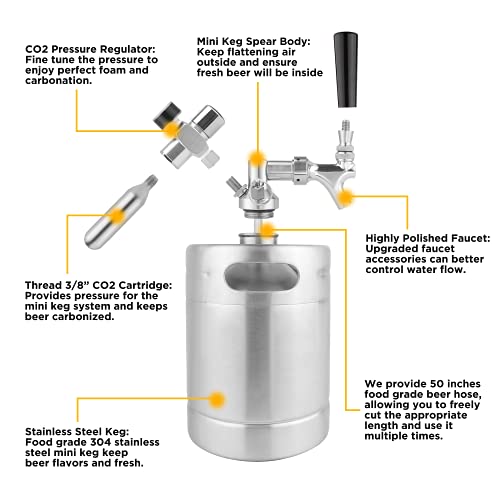 GANCOWISE 64OZ Mini Keg Growler, Pressurized Home Dispenser System with Self-Closing Design Faucet Keeps Carbonation and Fresh for Homebrew, Craft and Draft Beer - size: 64oz
