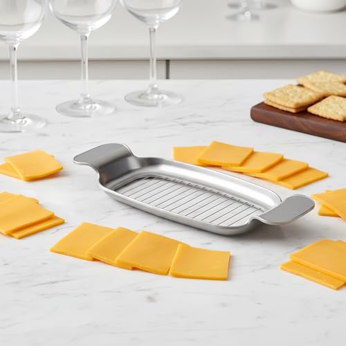 Stainless Steel Wire Butter & Cheese Slicer Cutter,with Ergonomic handle Portable Grip for Block Cheese, Butter,Soft Fruits（7.68×2.56in Silver）