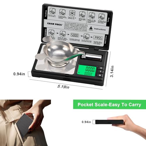 GRAM PRES High Precision Milligram Scale,50g/0.001g Digital Mini Pocket Gram Scale,Mg Scale for Weighing Powders,Jewelry, Medicine, Gem, Reloading, with Cal Weight, Tweezer ，Tray and Scoop - color: Black