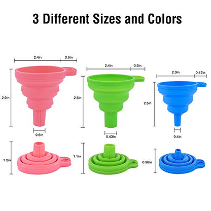 Kitchen Silicone Collapsible Funnel Set of 3,Small and Large,Flexible-Foldable-Cooking-Food-Grade Funnels for Filling Small or Mini Bottles,Perfume,Filling Capsules,Fry Oil Filter,Essential Oil,Spice