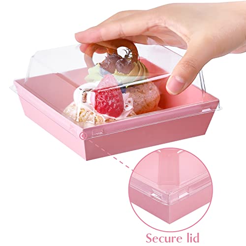 Ocmoiy Charcuterie Boxes with Clear Lids, 5 Inches, 50 Pack, Pink | To Go Paper Food Containers, Disposable Bakery Dessert Boxes, For Sandwich, Cookie, Pastry, Cake Slice - color: Pink