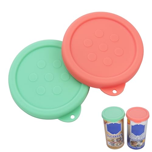 Silicone Powder Cleanser Lids Compatible with Bar Keepers Friend 12 oz & 21 oz Silicone Cover fit for Comet, Ajax Powder Cleanser to Keep Dry, 2 Packs - color: Red and Cyan
