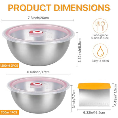 Supkiir 3 Pack Pizza Dough Proofing Containers, 24oz/41oz Stainless Steel Proofing Box with Clear Airtight Lids, Stackable Pizza Dough Bowl Set Includes Cutter for Fermentation of Sourdough & Bread