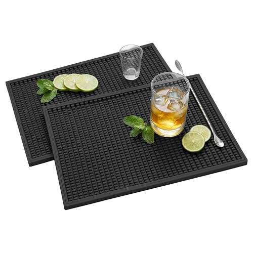 ZJWZLG Bar Mat 18"X12"(2 Pcs) Non-Slip Rubber Bar Mat, Spill Proof & Design,Easy to Clean Textured Surface forHome Bar,Coffee Station, Bartending - Protects Countertops & Glassware(Black). - color: Black-2pcs, size: 18" x 12"