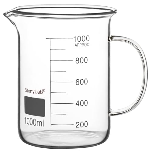 stonylab Glass Beaker with Handle, Borosilicate Glass Graduated Low Form Griffin Beaker with Handle and Pouring Spout, 1000 ml - size: 1000 ml