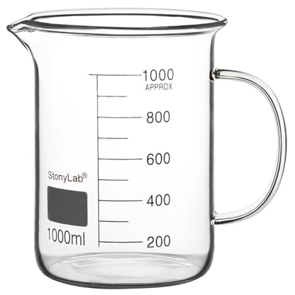 stonylab Glass Beaker with Handle, Borosilicate Glass Graduated Low Form Griffin Beaker with Handle and Pouring Spout, 1000 ml - size: 1000 ml