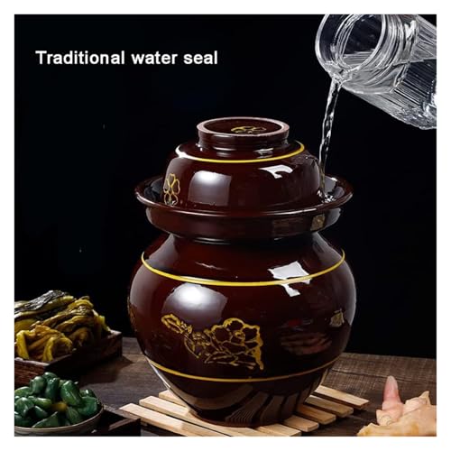 Fermentation Jars，Fermentation Crock Jar,Sauerkraut Crock,Traditional Chinese Ceramic Fermentation Crock Jar Pickling Jar With Water Seal Airlock Lid,Large Thickened Ceramic Pickle Jar Kimchi Pot Stor - size: 10KG