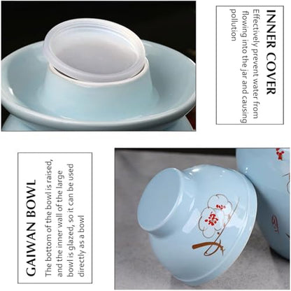 Traditional Chinese Porcelain Pickle Jar, Fermentation Crock Pickling Pot, Fermenting Jar with Water Seal Airlock Lid, Stoneware Fermenter for Kimchi Saue, Jingdezhen Ceramic,D,1.5kg