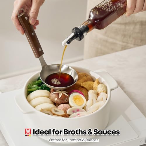 WAGENSTEIGER 7.87" x 3.94" Short Ladle with Wooden Handle & Spout, SUS304 Stainless Steel Head, Ergonomic & Durable Design, Ideal for Serving Soup, Stews & Sauces, Comfortable Grip