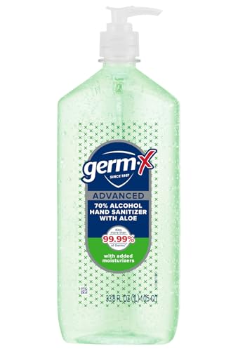 Germ-X Advanced Hand Sanitizer with Aloe and Vitamin E, 1 Liter, Less Drying Moisturizing Gel, No Rinse Formula, Pump Bottle - size: 33.8 Fl Oz (Pack of 1)