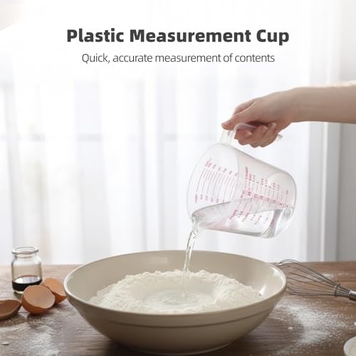 8 Pcs Plastic Measuring Cups Set, 1000 ml Liquid Measuring Cups, Clear Graduated (4 Cup), Multi-Scale, Plastic Mug with Spout and Handles, Ideal for Recipe Ingredient, Flour, Water, Liquid