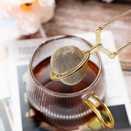 Yinder 30 Pcs Loose Leaf Tea Infuser Stainless Steel Mesh Snap Tea Ball Strainers with Handle Metal (Gold) - color: Gold