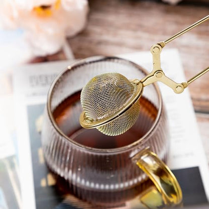 Yinder 30 Pcs Loose Leaf Tea Infuser Stainless Steel Mesh Snap Tea Ball Strainers with Handle Metal (Gold) - color: Gold