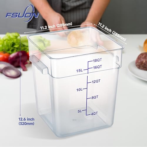 4 Pack 18 Qt Square Polycarbonate Food Storage Containers with Lids | Clear BPA-free PC with lids, side handles, measurement scale and stackable design; for food prep, storage and freezer use. - color: 18Qt