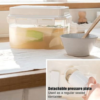 Kimchi Container, 4L Leakproof Airtight Fermentation and Storage Container with Inner Vacuum Lid and Press Plate, for Kimchi Sauerkraut Pickles and Preserved Food