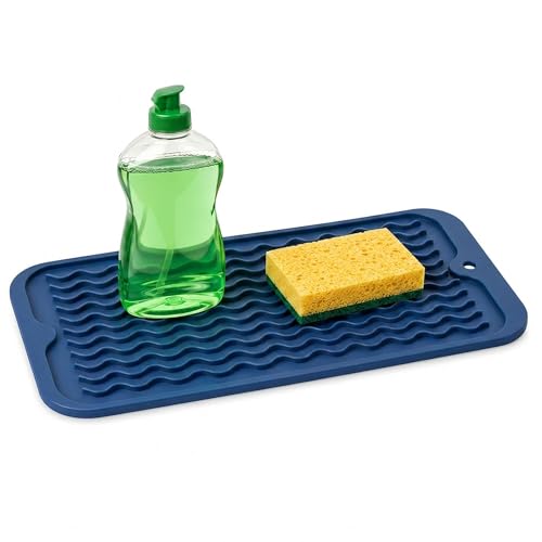 ZLR Silicone Sink Caddy Tray (6" x 12" / 153 x 305mm) - Narrow Sponge Holder for Kitchen Counter - Waterproof Dish Drying Mat, Non-Slip Soap Dispenser Mat & Bathroom Vanity Organizer (Midnight Blue) - color: Midnight Blue, size: 12" x 6"