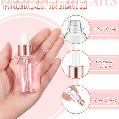 Didaey 100 Pcs 1/2/3/5/10/15 ml Mini Glass Oil Dropper Bottle Bulk, Clear Essential Small Empty Bottles Sample Containers Perfume Liquid Vials with Cap for Traveling (15 ml,Rose Gold) - color: Rose Gold, size: 15 ml