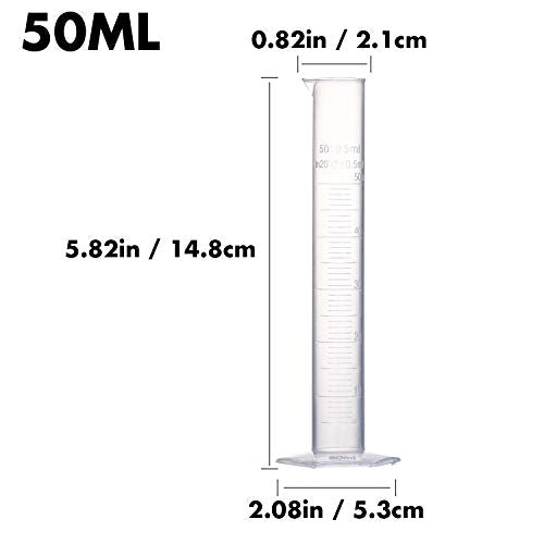 Measuring Cylinder Set, 4 Sizes Graduated Polypropylene Lab Test Tubes in 100 ml, 50 ml, 25 ml, 10 ml for Laboratory, & Science Experiments with 4 Plastic Droppers in 3 ml