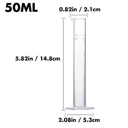 Measuring Cylinder Set, 4 Sizes Graduated Polypropylene Lab Test Tubes in 100 ml, 50 ml, 25 ml, 10 ml for Laboratory, & Science Experiments with 4 Plastic Droppers in 3 ml