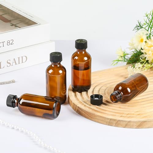 2 oz Small Glass Bottles with Lids Boston Round Shot Bottles for Health,Immunity, Ginger Juice, Essential Oils, Leak Proof Mini Travel Containers (Amber, 24Pack) - color: Amber, size: 2oz 24
