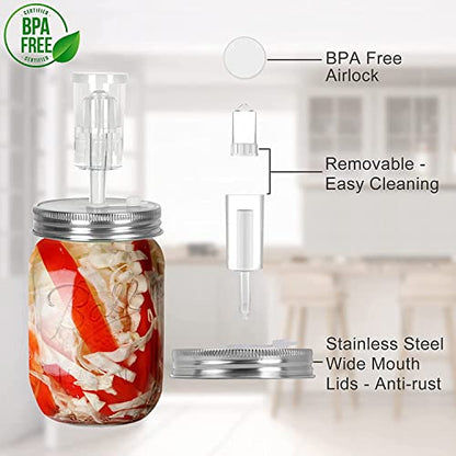 Samshow Fermentation Kit-4 Glass Fermentation Weights,4 Fermenting Lids,4 airlocks,4 Silicone Rings,5 Silicone Grommet for Wide Mouth Mason Jar for Sauerkraut,Vegetables and Other Fermented Food