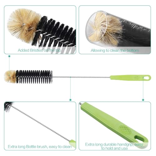 Long Bottle Cleaning Brush，Household Kitchen Cleaning Brush Set for Washing Narrow Neck Beer Bottles, Wine Decanters, Vases, Pipes，and Sports Water Bottles，2 Pack
