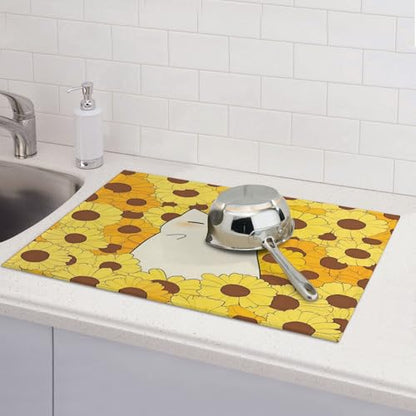 Cute Cat Dish Drying Mat for Kitchen Counter Microfiber Super Absorbent Non-Slip Dish Drying Pad for Countertops Dishes Utensils Stylish Quick-Dry Machine Washable 18x24 Inch - color: Cute Cat