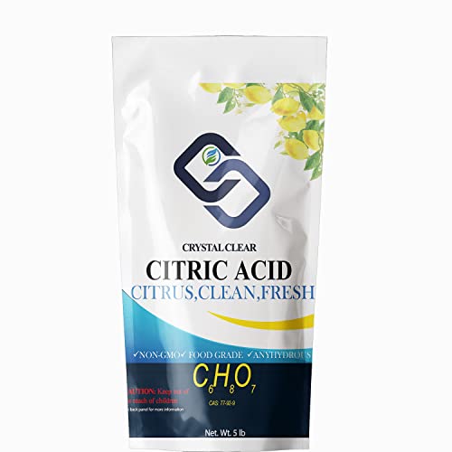 CrystalClearlab Chlorine Dioxide Citric Acid Powder, Bulk Crystals Food Grade Citric Acid Powder, for Household Cleaning, Bath Bombs, Non GMO Preservative, Reasealable 5 lb