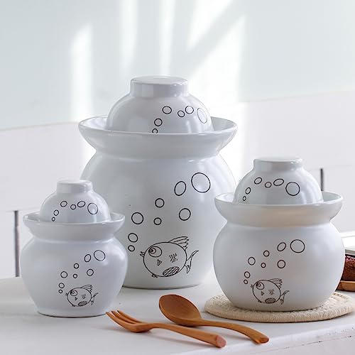 Chinese Pickle Jar Ceramic Jar with Lid, Fermentation Kit Crock with Water Seal Airlock Lid, Fermentation Jar for Pickles, Kimchi, Sauerkraut, Kombucha Jar Paocai Ja red-7Kg - color: White, size: 1.5Kg