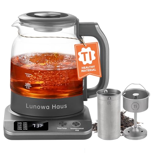 120V Titanium & Glass Electric Tea Kettle, Pro Steam Extraction for All Teas (Green, Black, Oolong), 11 Temp & 10 Strength Levels, 1.2L, 12H Keep Warm, BPA-Free, 2 Infusers - color: Grey with Steeping Tea Infuser and Extraction Tea Infuser
