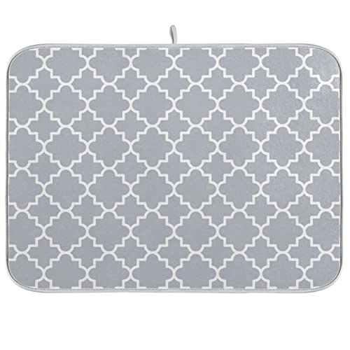 Super Absorbent Dish Drying Mat, Microfiber Fast-Drying Dish Mat, 16" x 18", Kitchen Dish Drying Pad, Grey Moroccan - color: Grey Moroccan, size: 16" x 18"