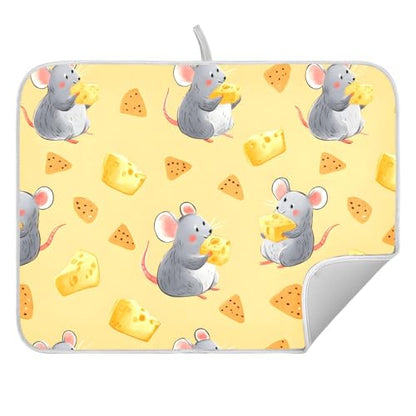 ALAZA Mouse Cheese Animal Dish Drying Mats Absorbent Microfiber Drying Pad Kitchen Countertop Draining Mat 18 x 24 Inches - size: 18" x 24"