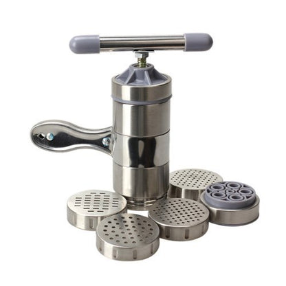 Stainless Steel Manual Noodles Press Machine Pasta Maker with 5 Noodle Mould