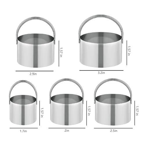 5 Pack Cookie Cutters, Round Metal Biscuit Cutter with Handle, Stainless Steel Circle Baking Tools for Dough Pastry and Cake, Dishwasher Safe