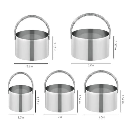 5 Pack Cookie Cutters, Round Metal Biscuit Cutter with Handle, Stainless Steel Circle Baking Tools for Dough Pastry and Cake, Dishwasher Safe