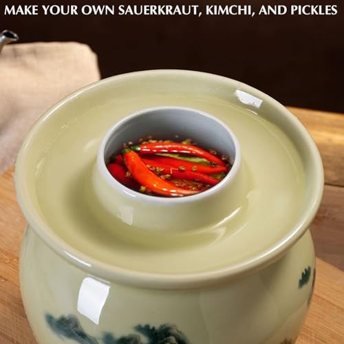 Ceramic Fermenting Crock With Water Seal Airlock Lid, Traditional Chinese Fermentation Crock Stoneware Pickling Pot(Beige,10.5L) - color: Beige, size: 10.5L