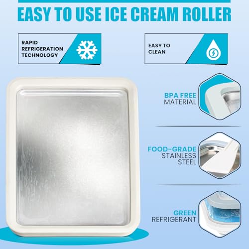 Extra Large Rolled Ice Cream Maker (14"x10") - Make Instant IceCream w/the Family - Manual Roll Your Own IceCream - Roll Ice Cream Tray - color: White