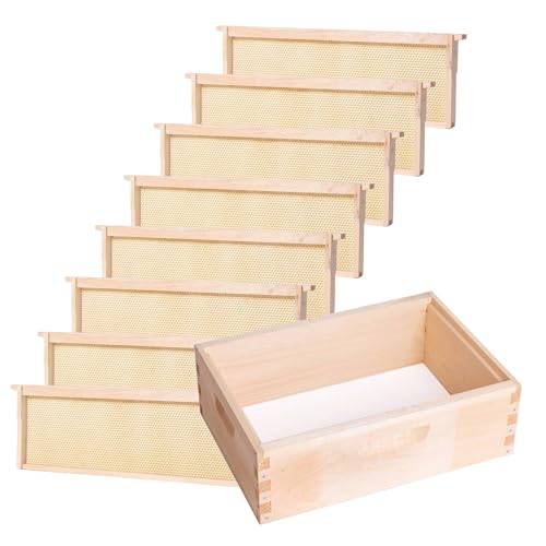 Lehman's Stoney Acres Beekeeping Beehive Box, 8 Frame Medium Assembled Super or Brood Honeybee Hive Box with Plastic Foundation Frames, Amish Made