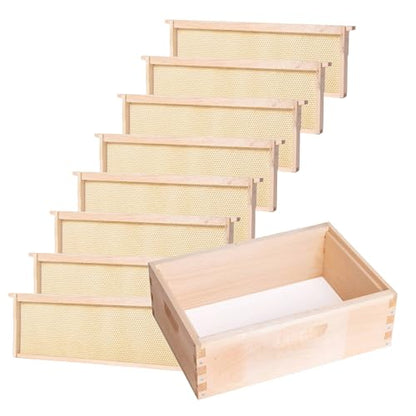 Lehman's Stoney Acres Beekeeping Beehive Box, 8 Frame Medium Assembled Super or Brood Honeybee Hive Box with Plastic Foundation Frames, Amish Made