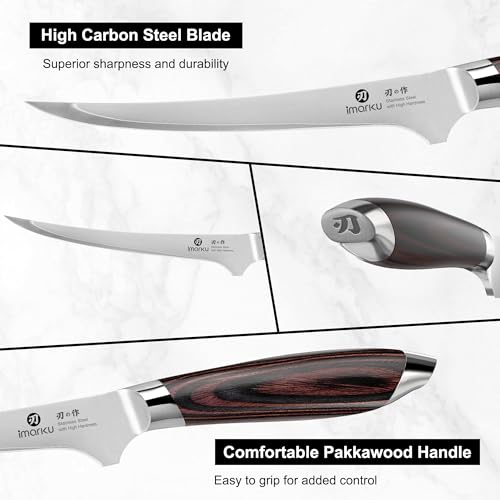 imarku 8 Inch Fillet Knife, Razor Sharp Boning Knife with Japanese High Carbon Stainless Steel, Professional Filet Knives for Precision Meat Cutting Deboning Fish Fillting, Ergonomic Pakkawood Handle - color: Chestnut