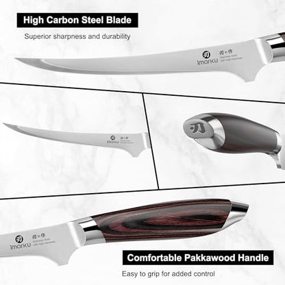 imarku 8 Inch Fillet Knife, Razor Sharp Boning Knife with Japanese High Carbon Stainless Steel, Professional Filet Knives for Precision Meat Cutting Deboning Fish Fillting, Ergonomic Pakkawood Handle - color: Chestnut