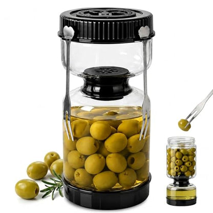 Pickle Jar with Strainer Flip, Pickle Container with Strainer with Two Forks, Airtight Glass Pickle Jar for Fermentation, Olive Jar with Date Tracker Lid, Jalapeno Container with Gas Port (Black) - color: Black