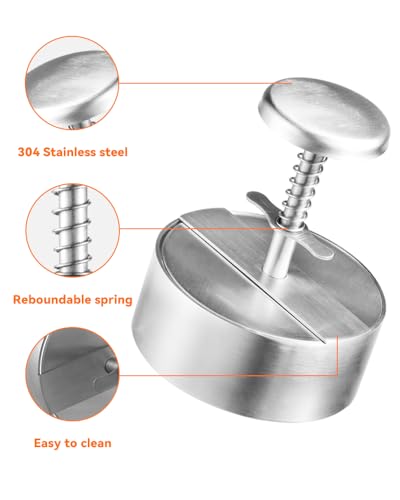 Brigii 304 Stainless Steel Burger Press,Hamburger Patty Maker, Heavy Duty Stainless Steel Burger Press for Ground Beef, Burgers (Dishwasher Safe) (BP01 PRO-5.5") - style: BP01 PRO-5.5"