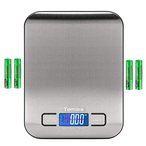 Digital Kitchen Food Scale 11 lb Grams and Ounces Small Stainless Steel Backlit Silver Batteries Included