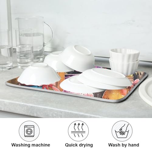 Absorbent Dish Drying Mats, Colorful Mason Jars Spring Flowers Quick Drying Coffee Bar Mat, Reversible Dish Draining Mat Kitchen Countertop Mat, 18 x 24 Inch - size: 18x24in