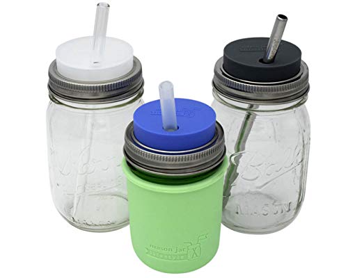 Frost Silicone Straw Hole Tumbler and Fermentation Lids with Stainless Steel Bands by Mason Jar Lifestyle (2 Pack, Regular Mouth) - color: Frost, size: Regular Mouth