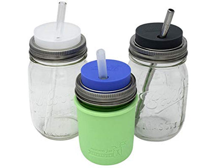 Frost Silicone Straw Hole Tumbler and Fermentation Lids with Stainless Steel Bands by Mason Jar Lifestyle (2 Pack, Regular Mouth) - color: Frost, size: Regular Mouth