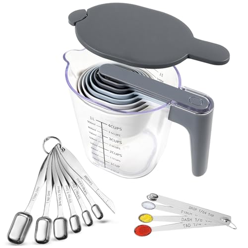 22-Pc Stackable Measuring Cups and Spoons Set with Lid | BPA-free & dishwasher safe. Premium 22-piece nested cups & spoons set with lid. Ideal kitchen tools for liquid or dry food - color: 22 Piece