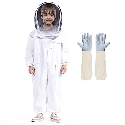 LONGADS Professional Bee Suit for Kid and Girl, Full Body Beekeeping Suit with Gloves & Protective Round Veil, Size Kid-M (Fits 3'4"-3'9") for Apiary & Backyard for Christmas - size: Kid-M for 3'4"-3'9"