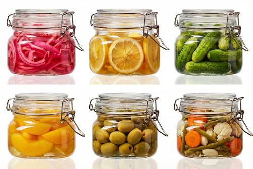 17oz - 6 Pack Square Glass Jars with Airtight Lid, Wide Mouth Mason Jars with Clamp Lids, Air Tight Glass Canisters, Best Food Storage Containers for Cereal, Pasta, Rice, Sugar, Coffee, Spice - color: Square-17OZ Set- 6 Pack